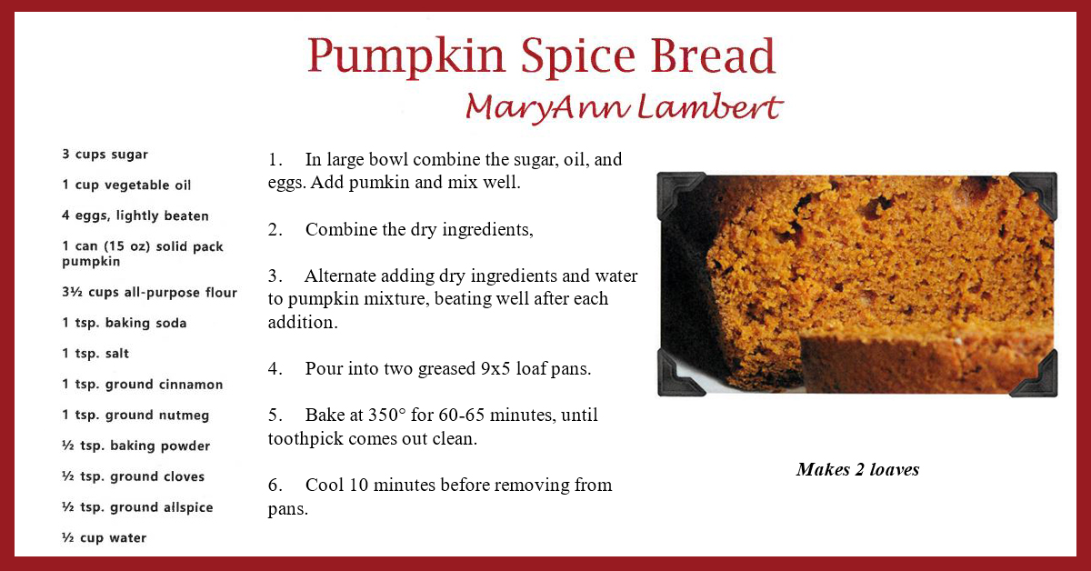 Pumpkin Spice Bread Recipe Card
